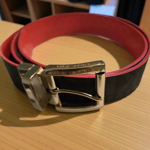 Michael Kors Reversible Belt XL / XXL Size 46 Gold Buckle Red Logo Black Brown - Picture 1 of 9